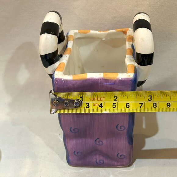 Milson & Louis Hand Painted Ceramic Planter Whimsical Cat on Shopping Bag Tote - Picture 6 of 10